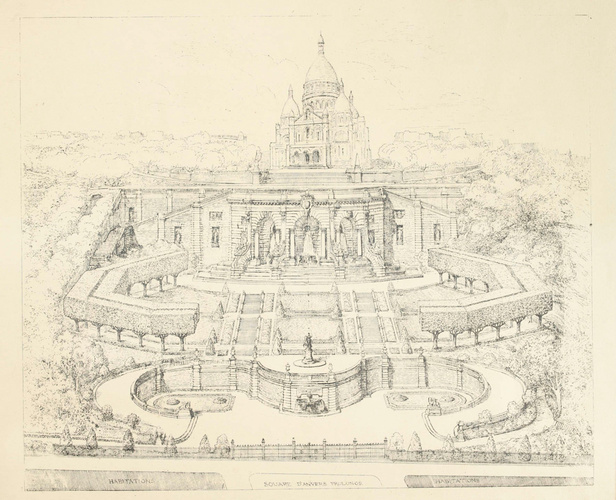 Anonyme - Projet d'aménagement de la Butte-Montmartre, vue à vol d'oiseau
