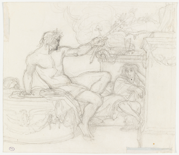 Alexandre Cabanel - Bacchus assis sur la base d'une colonne près d'une figure as...