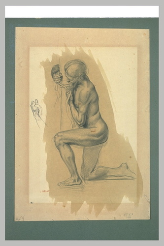 Léon Belly - Homme nu, barbu, serrant le noeud d'une corde autour d'un poteau