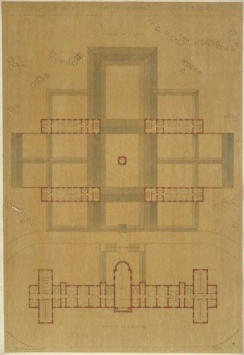 Juste Lisch - Plan du premier étage de l'asile d'aliénés et du deuxième étage de...