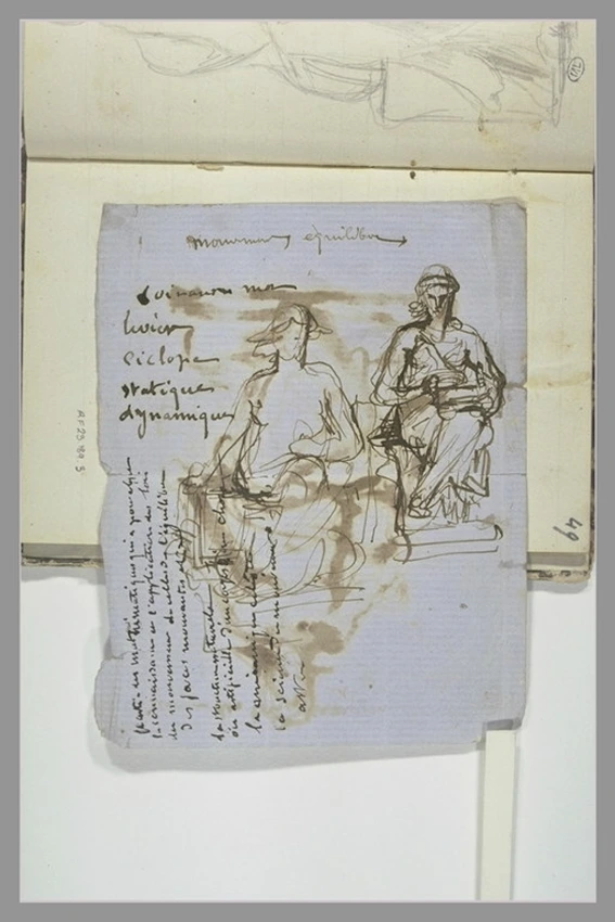 Henri Chapu - Notes manuscrites ; deux études de figures assises
