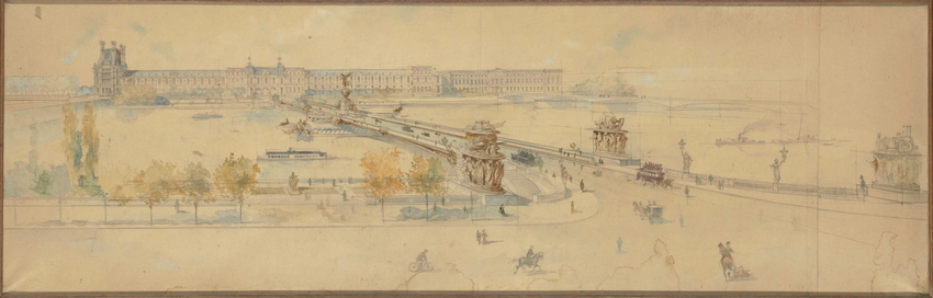 Edouard Bérard - Projet de pont triomphal sur la Seine en face des guichets du C...