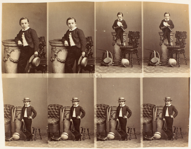 André Adolphe Eugène Disdéri - Enfant Tschoglotoff en huit poses, deux assis et ...