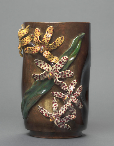 Emile Gallé - Vase à décor d'orchidées en haut-relief