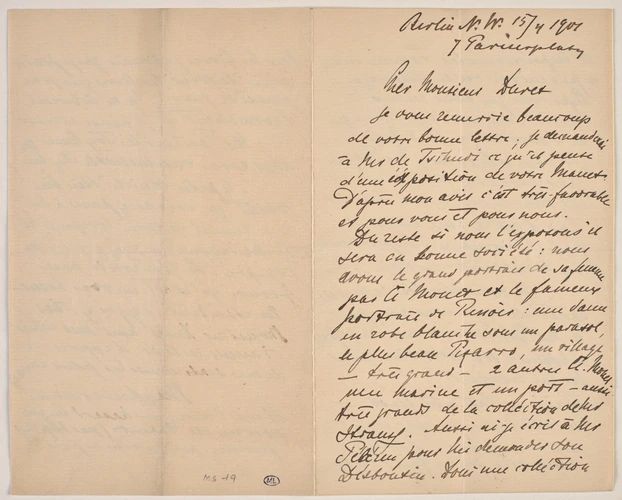 Max Liebermann - 15 avril 1901, Berlin, à Monsieur Théodore Duret