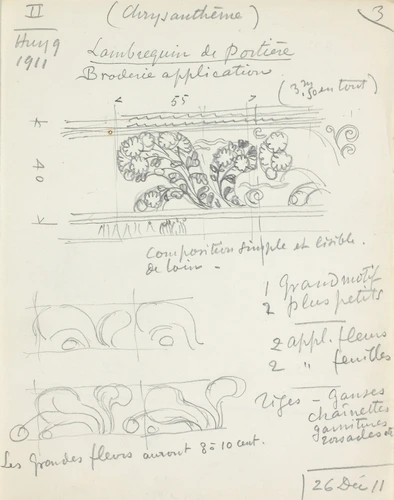 Eugène Grasset - Motif de chrysanthème pour un lambrequin de portière en broderi...