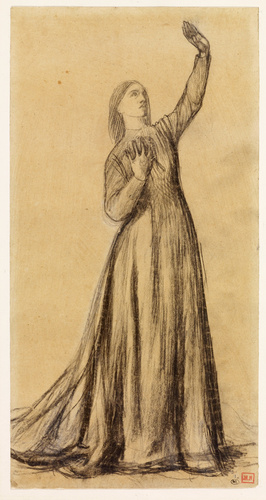 Pierre Puvis de Chavannes - Femme en robe noire, debout, tenant un pigeon de la ...