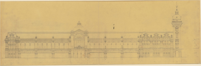 Anonyme - Projet de gare sur le quai d'Orsay, élévation de la façade côté Seine