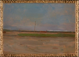 Paysage de polder avec un train à l'horizon - Piet Mondrian