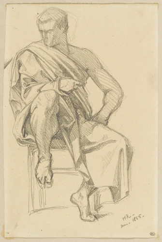 Henri Regnault - Homme drapé, assis, la tête tournée vers la gauche