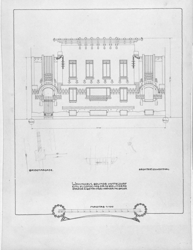 Otto Schönthal - Villa Vojcsik à Vienne, élévation de la façade sur rue