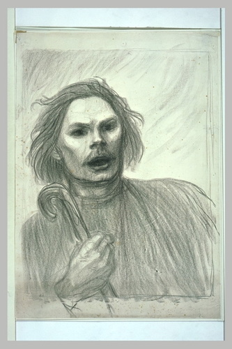 Théophile Alexandre Steinlen - Portrait de Gorki, vu à mi-corps, et tenant une c...