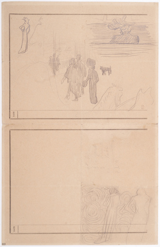 Pierre Bonnard - Etude pour une scène de rue avec personnages et chien, silhouet...