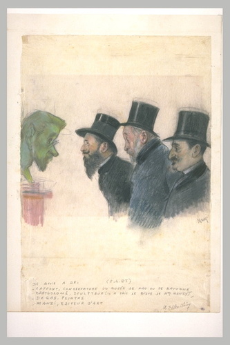Michel Manzi - Trois hommes, contemplant la tête d'un homme barbu