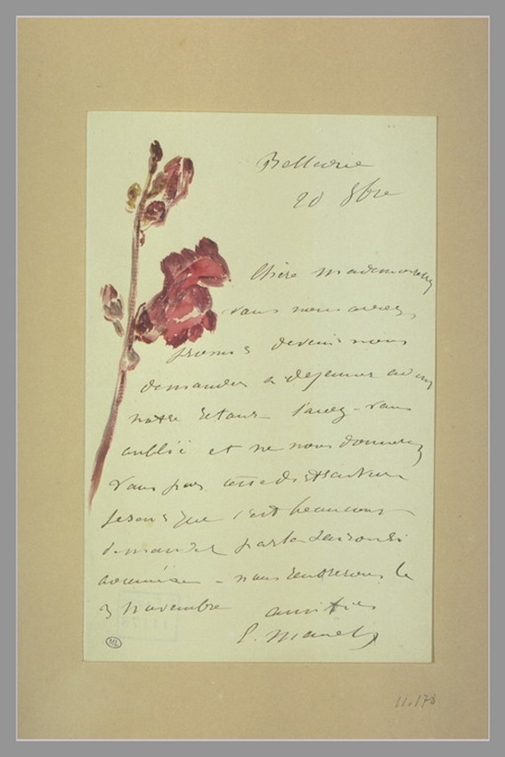 Edouard Manet - Gueules de loup rouges décorant une lettre à Isabelle Lemonnier