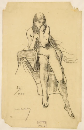 Jules Lefebvre - Femme nue, assise sur une selle, de face