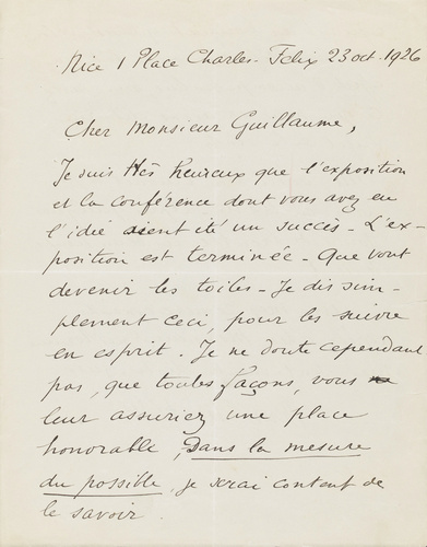 Henri Matisse - Correspondance manuscrite : Henri Matisse à Paul Guillaume