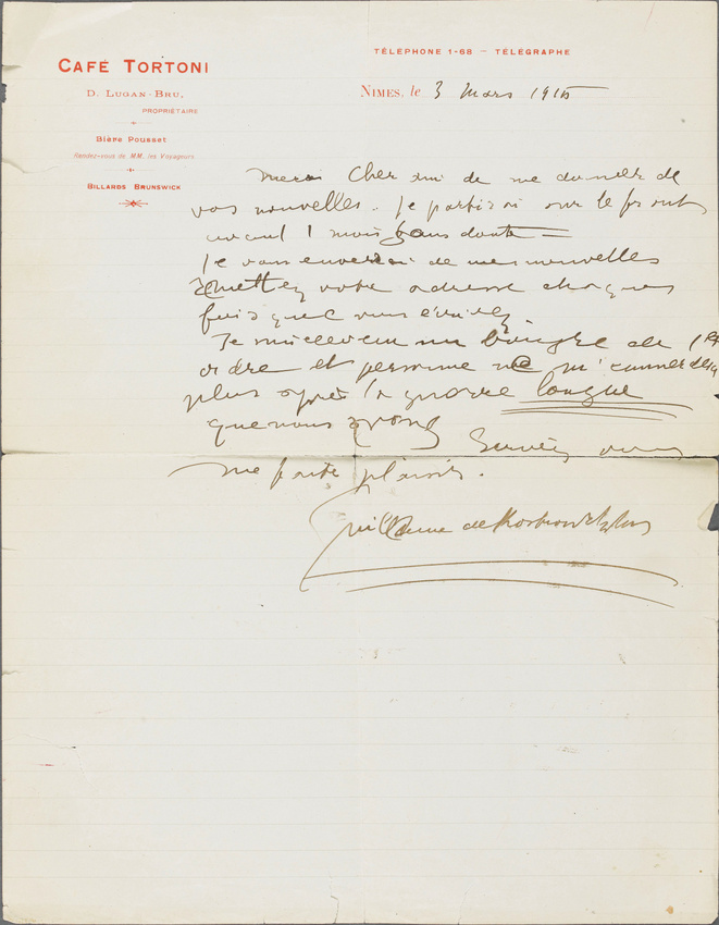Correspondance manuscrite : Lucien (?) Didon à Paul Guillaume - Lucien