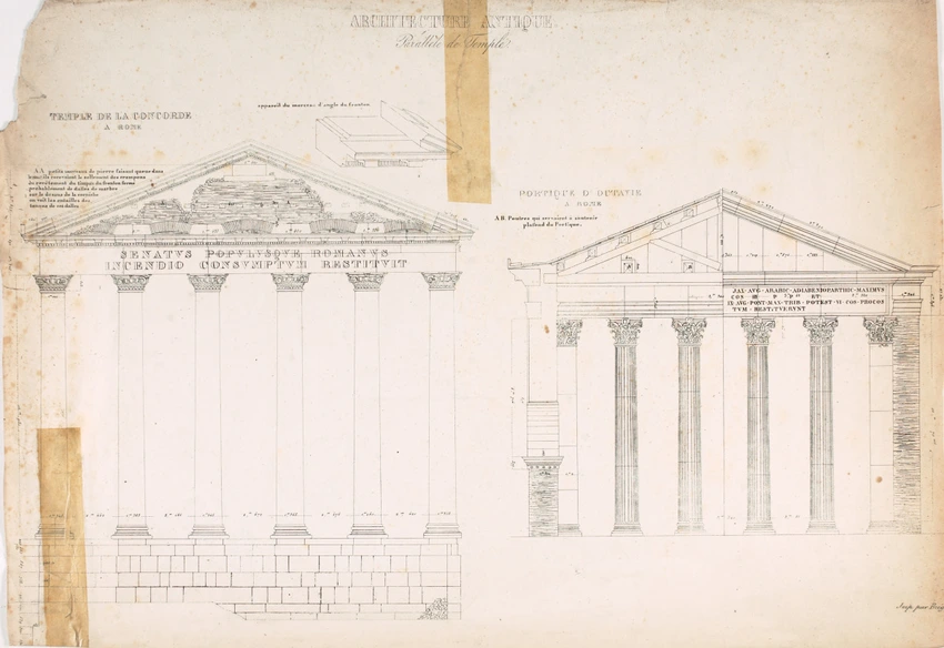 Anonyme - Rome, Panthéon, étude de la construction du mur circulaire, trois plan...