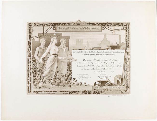 Anonyme - Diplôme de membre de l'Union syndicale des architectes français, photo...
