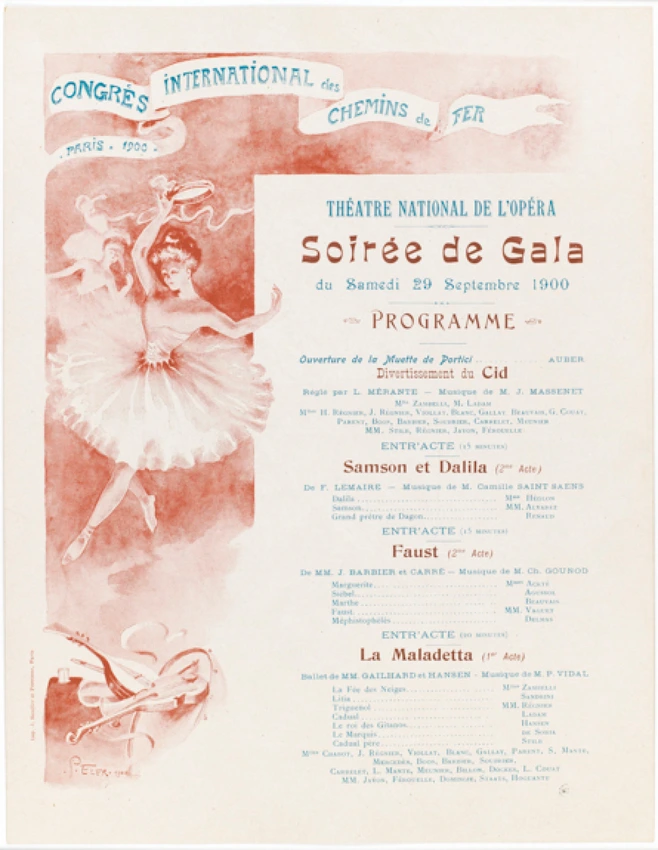 Programme de la soirée de gala au théâtre national de l'Opéra, Congrès national des Chemins de fer, Paris, Samedi 29 septembre 1900 - Anonyme