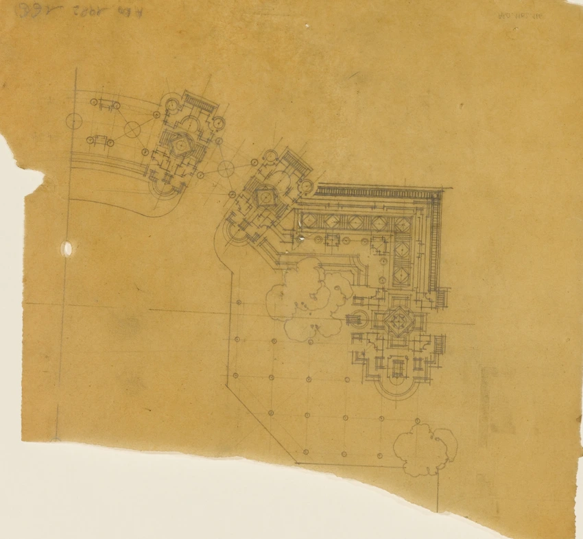 Un sanatorium sur les bords de la Méditerranée, plan partiel, angle de terrasse - Maurice Boille