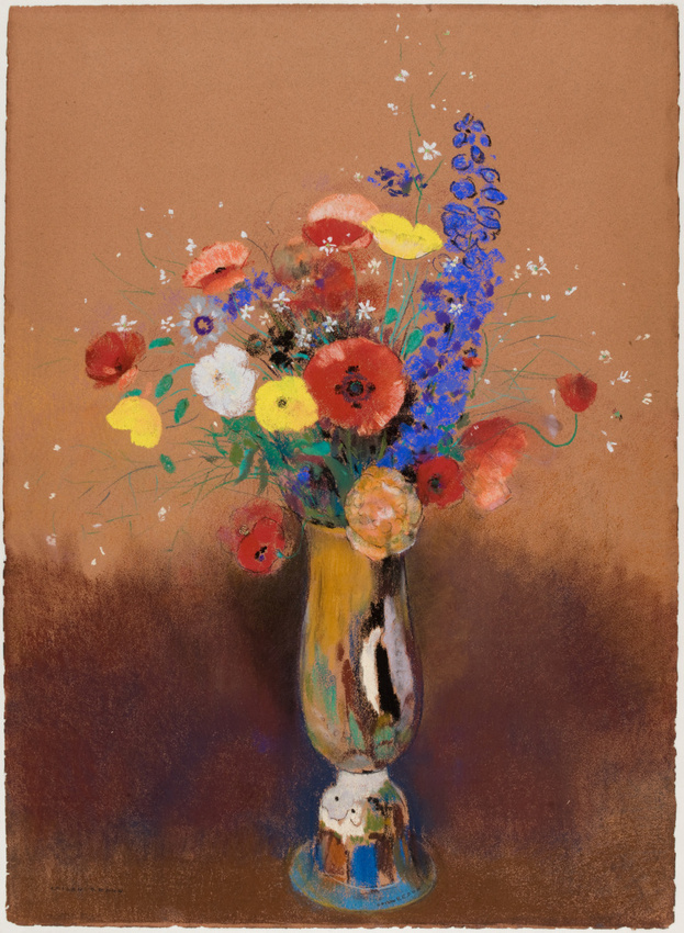 Odilon Redon - Bouquet de fleurs des champs dans un vase à long col