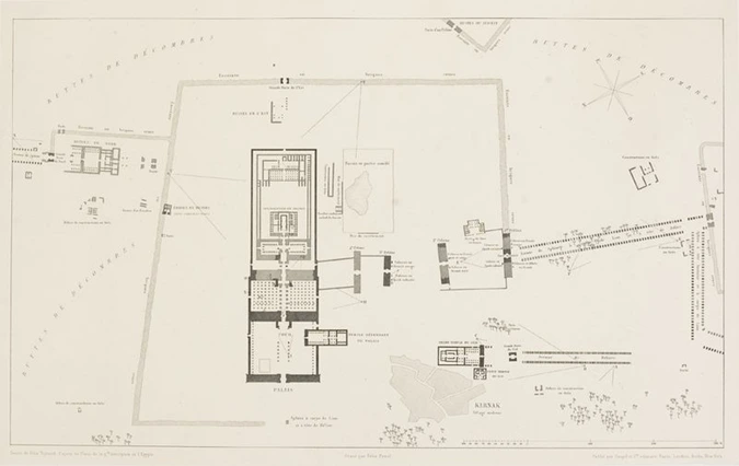 Félix Teynard - Karnak, Thèbes - Plan des ruines principales, dessin de Teynard