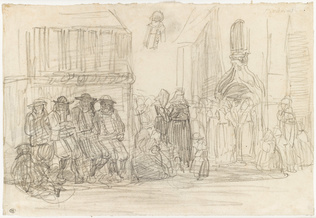 Eugène Boudin - Fidèles près du calvaire et de l'église, à Kerdévot