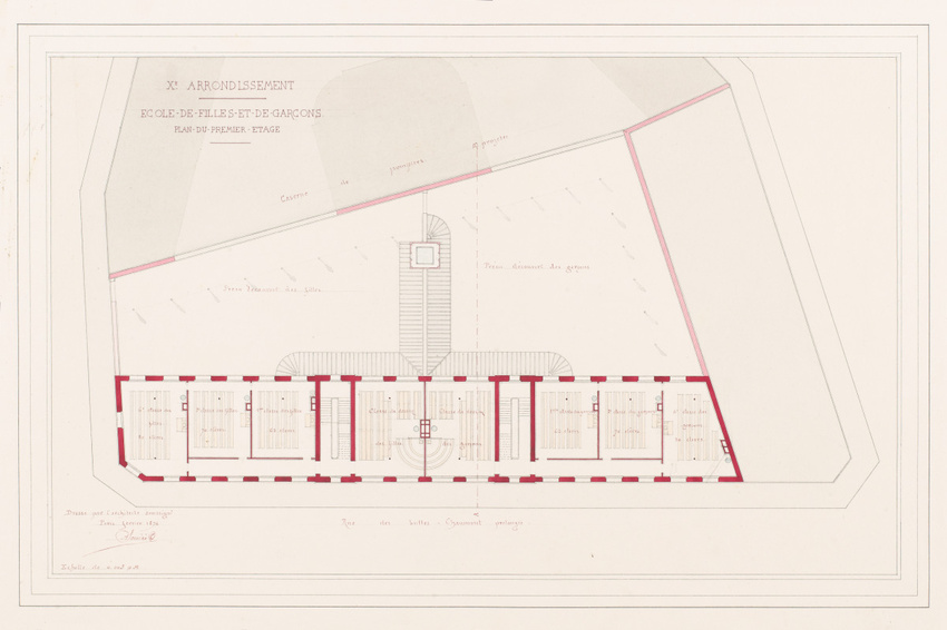 Antoine Soudée - Xe arrondissement. Ecole de filles et de garçons. Plan du premi...