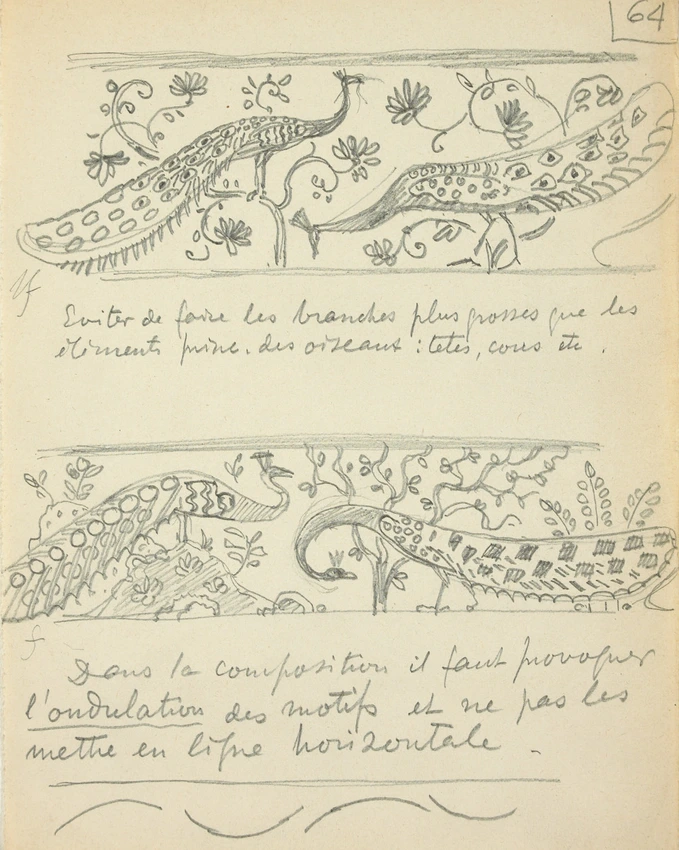 Eugène Grasset - Paons de profil en frise