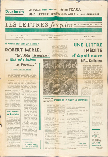 Guillaume Apollinaire - Une lettre inédite d’Apollinaire à Paul Guillaume