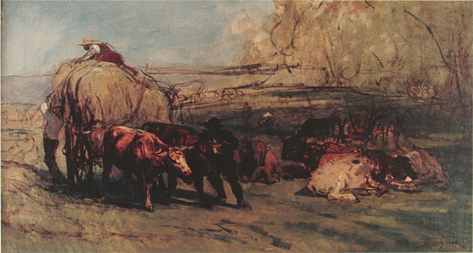 Rosa Bonheur - Boeufs au pâturage, esquisse pour la fenaison