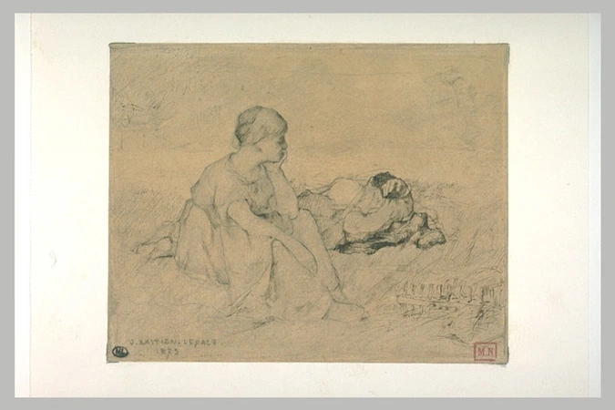 Jules Bastien-Lepage - Femme assise dans l'herbe, près d'un homme endormi