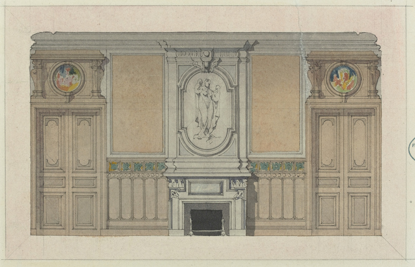 Antoine Zoegger - Projet de salon avec cheminée monumentale située entre deux po...