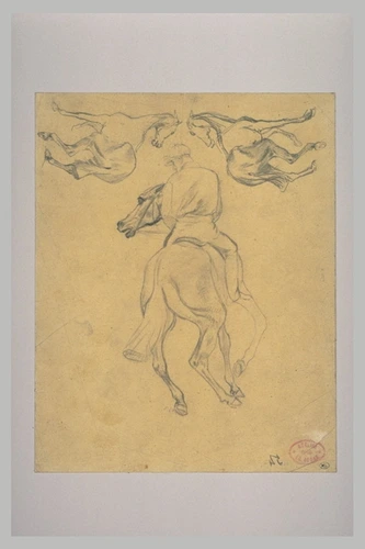 Edgar Degas - Jockey à cheval, vu de dos, et deux chevaux
