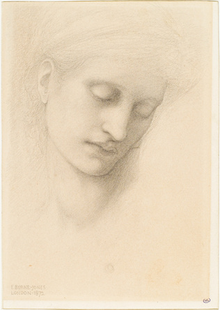Edward Burne-Jones - Tête de jeune femme les yeux baissés
