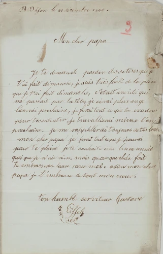 Gustave Eiffel - 1840. 2 lettres de Gustave Eiffel à son père et à sa mère. Dema...