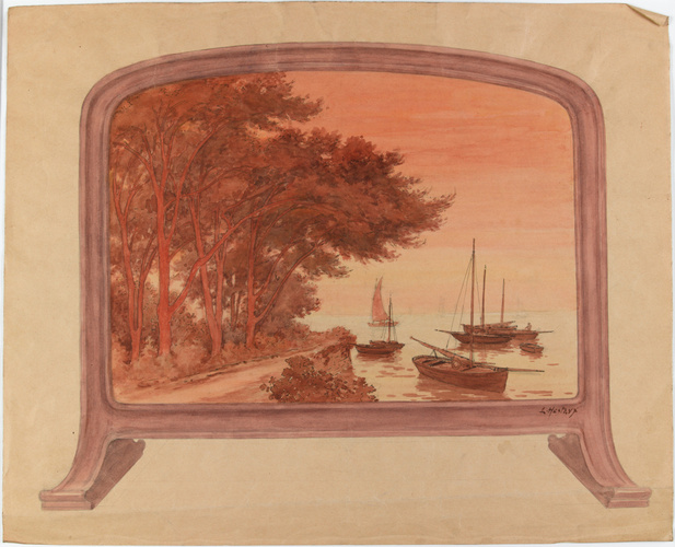 Emile Gallé - Pare-feu décoré d'un paysage des bords de l'eau