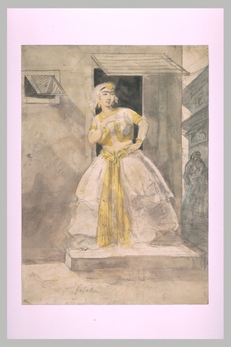 Constantin Guys - Une courtisane turque sur le pas de sa porte, à Galata