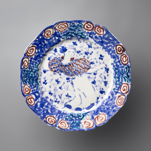 Edouard Vuillard - Assiette plate : Femme agnouillée au corsage à rayures