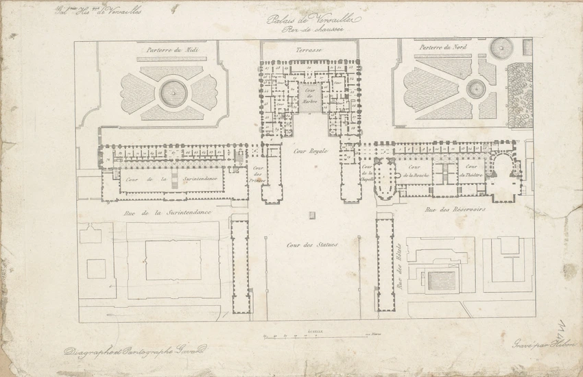 Louis Boitte - Gravure de plans des parterres et des cours du Palais de Versaill...