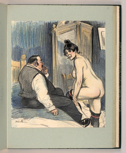 Théophile Alexandre Steinlen - Le Client. Un homme et une femme nue dans une cha...