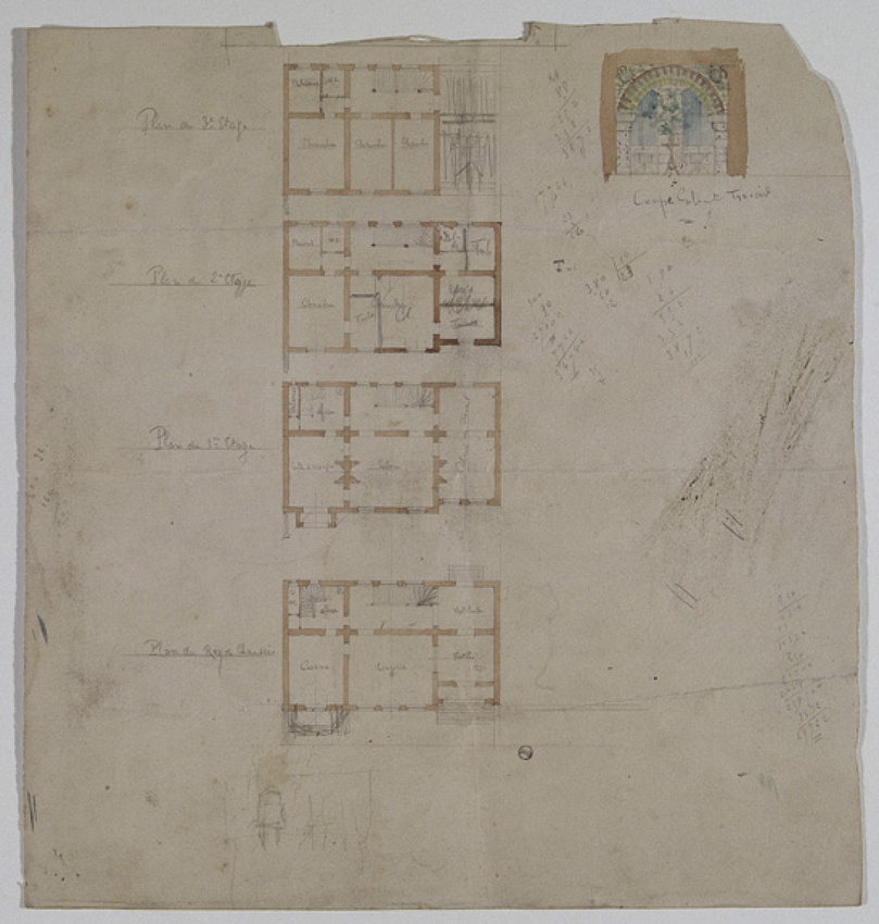 Charles-Justin Le Coeur - Projet d'hôtel avec atelier d'artiste, études préparat...