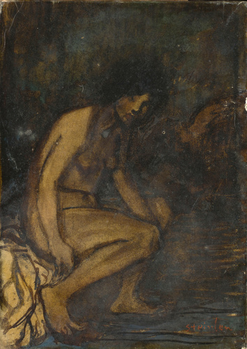 Théophile Alexandre Steinlen - Petite étude de nu assis sur fond sombre