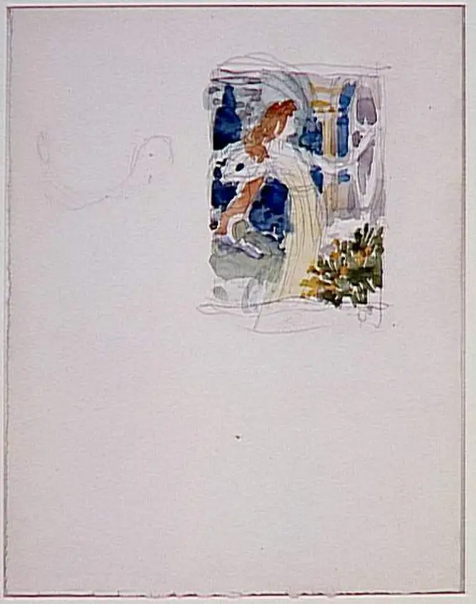Femme dans un paysage, sous une colonnade - Eugène Grasset