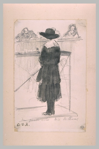 Georges Victor-Hugo - Jeune femme debout, de dos devant trois juges