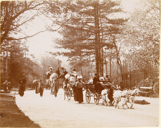 Henri Lemoine - Bois de Boulogne, personnages et calèche tirée par des chèvres
