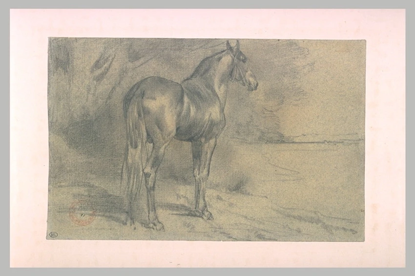 Eugène Fromentin - Etude de cheval dans un paysage