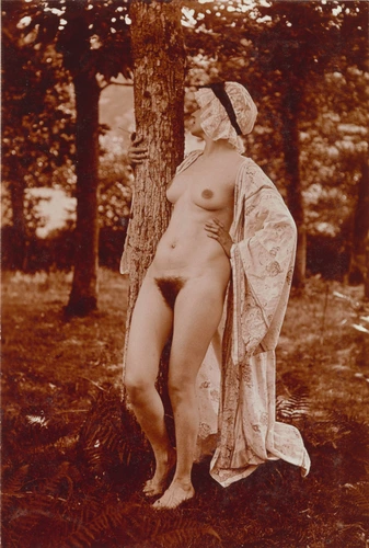 Charles Augustin Lhermitte - Jeune femme nue en peignoir ouvert, étreignant un a...